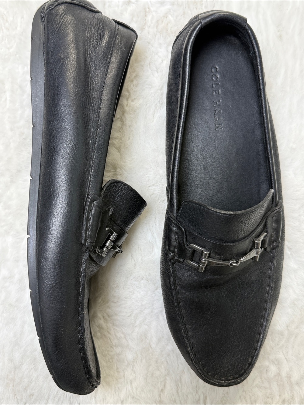 Cole Haan Somerset Link Bit II Mens 9.5 Black Leather Horsebit Driver Loafers